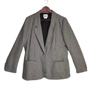 VTG 90s Leslie Fay Woman's Black/White Houndstooth Single-Breasted Blazer Jacket